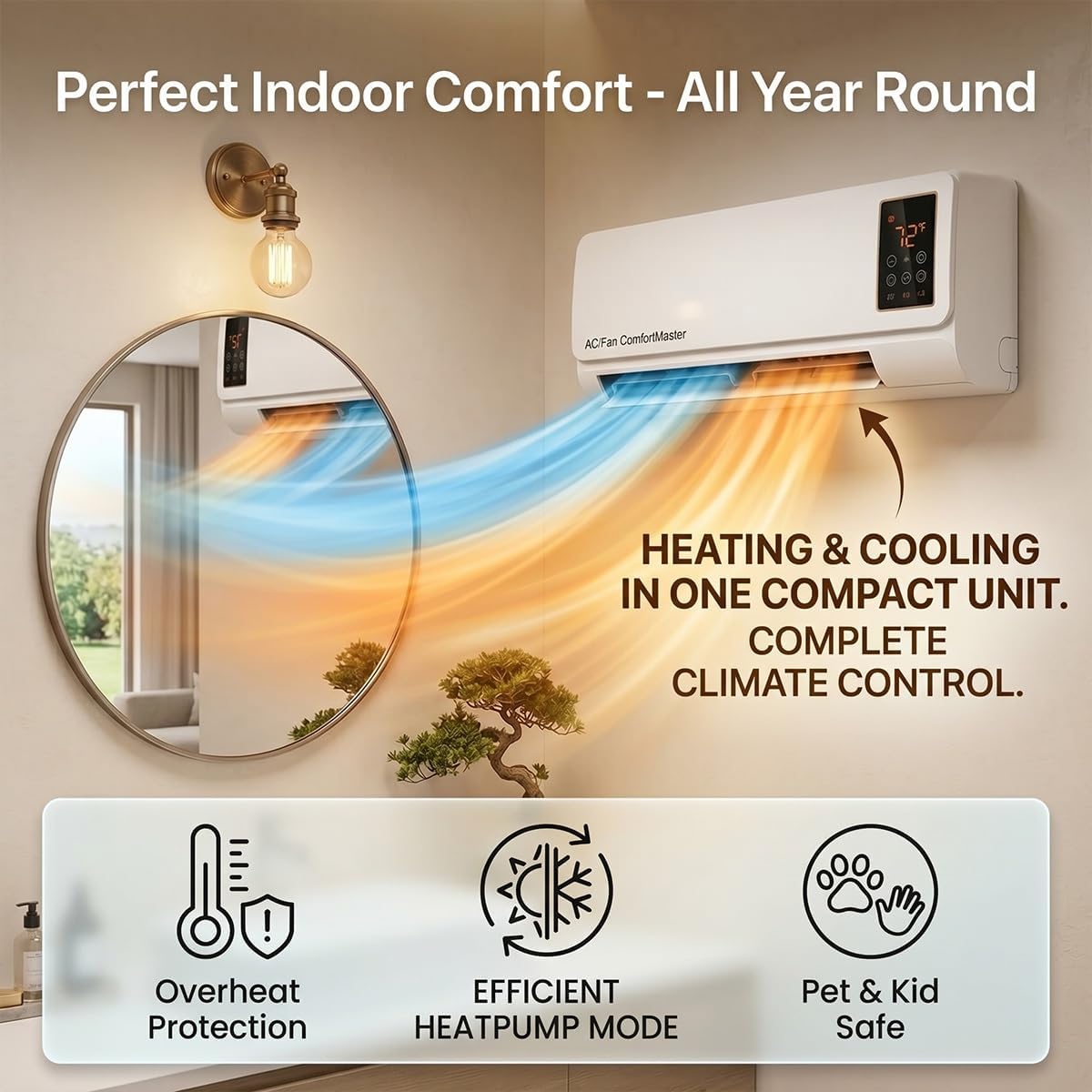 Smart Bathroom Fan - Condizionatore d'Aria e Riscaldatore da Parete
